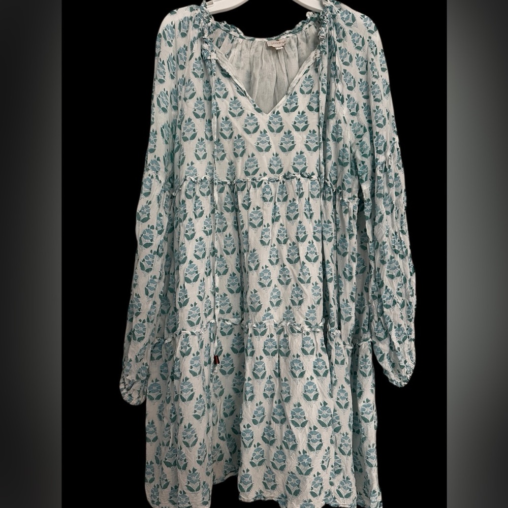 J.Marie Block Print Boho Floral Tiered Dress Medium